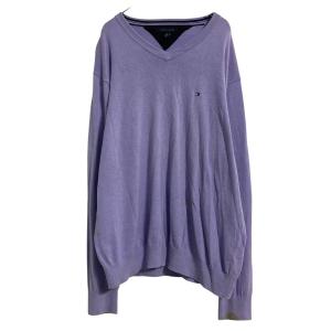 TOMMY HILFIGER コットン ニット セーター XL パープル トミーヒルフィガー Vネック ビッグサイズ 古着卸 アメリカ仕入 a610-7338