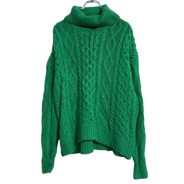 LINDEX アクリル ニット セーター S グリーン タートルネック ケーブル 古着卸 アメリカ仕...