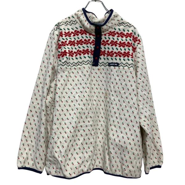 LANDS'END ハーフボタン フリースジャケット レディース 2XL ホワイト レッド グリーン...