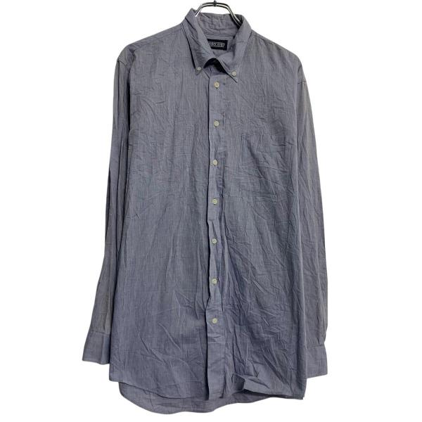 LANDS'END 長袖 無地シャツ 16 L〜 ブルー ランズエンド ボタンダウン 胸ポケット カ...