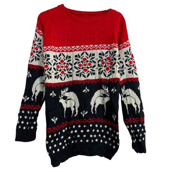 アクリルニット セーター L〜 ブラック レッド ホワイト プルオーバー ノルディック柄 総柄 シカ...