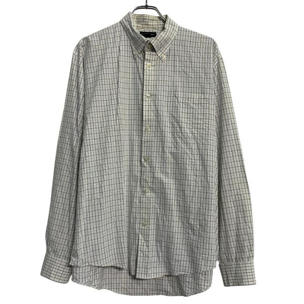 LANDS'END 長袖 チェックシャツ XL ホワイト ブルー ランズエンド ボタンダウン ビッグ...