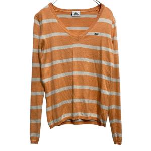LACOSTE コットンニット セーター レディース S~ オレンジ ボーダー ラコステ Vネック 古着卸 アメリカ仕入 a703-5424