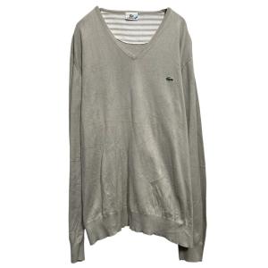 LACOSTE コットンニット セーター XL~ ベージュ ビッグサイズ ラコステ Vネック 古着卸 アメリカ仕入 a703-5736