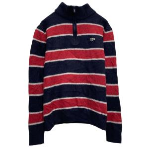 LACOSTE ニット セーター M~ レッド ネイビー ボーダー ラコステ ハイネック 古着卸 アメリカ仕入 a703-5985