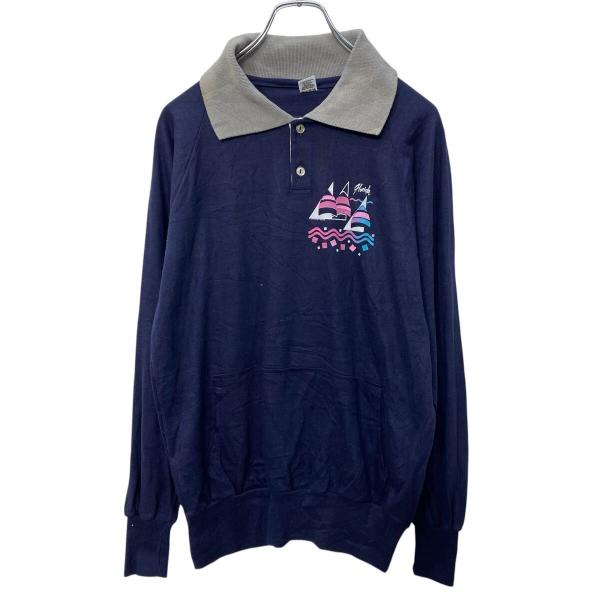 MEDALLION 長袖 スウェット風 ポロシャツ L ネイビー USA製 ロンT 古着卸 アメリカ...