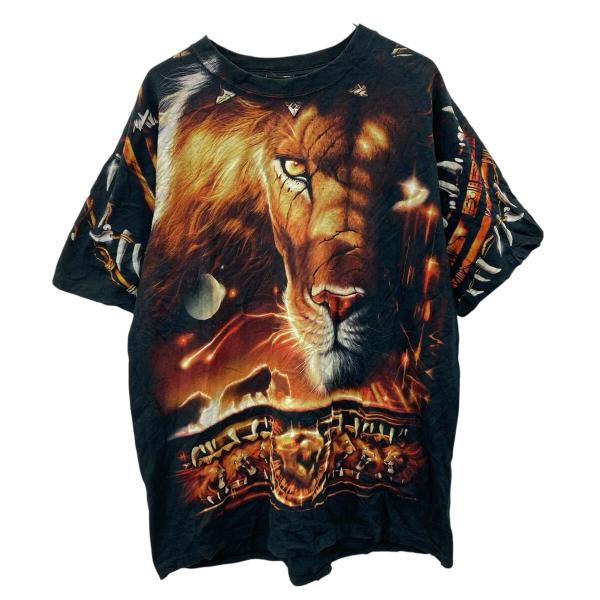 LIQUID BLUE 半袖 アニマル プリントTシャツ XL位 ブラック リキッドブルー ライオン...