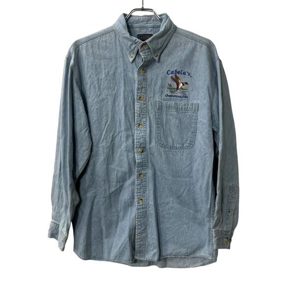 LA LOVING 長袖シャツ M ライトブルー ララビング デニムシャツ ボタンダウン ワンポイン...