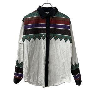 Adobe Rose 長袖シャツ M ホワイト アドビローズ 柄シャツ 古着卸 アメリカ仕入 a708-5213