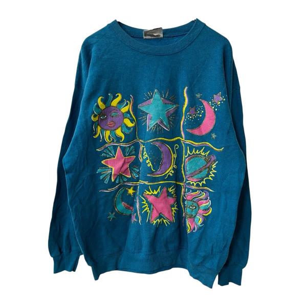 STURDYSWEATS プリントスウェット トレーナー L ライトブルー スターディスクェット L...