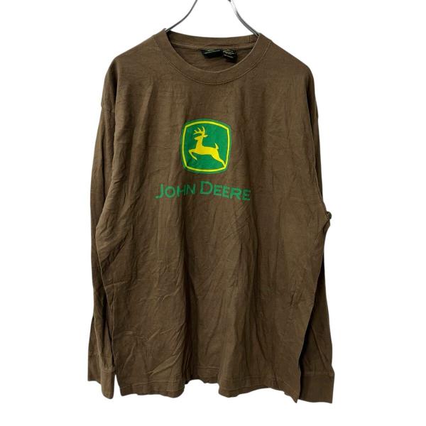 JOHN DEERE 長袖 プリントTシャツ L ブラウン ジョンディア コットン100% ロンT ...