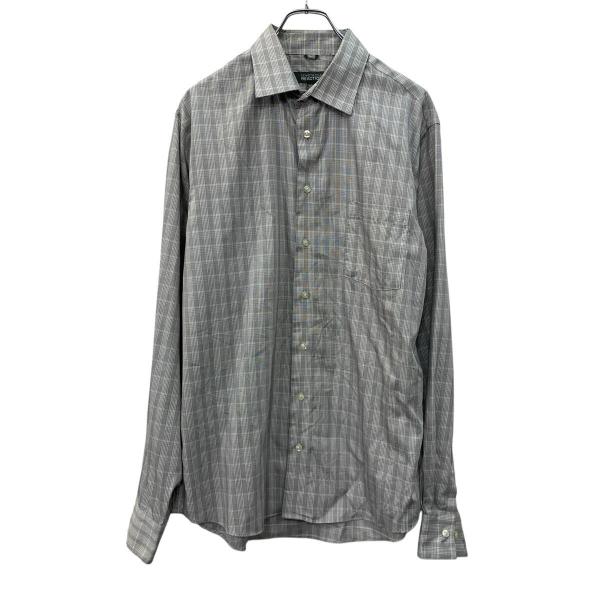 Kenneth Cole Reaction 長袖 チェックシャツ L ライトグレー ボタン 胸ポケッ...