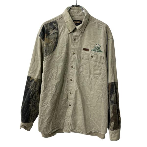 WOOLRICH 長袖 柄シャツ XL ベージュ ウールリッチ ボダンダウン 胸ポケット カモ柄 長...