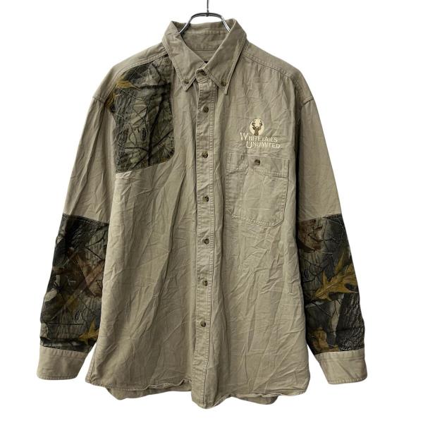 WOOLRICH 長袖 柄シャツ L ベージュ ウールリッチ 胸ポケット コットン 長袖シャツ トッ...