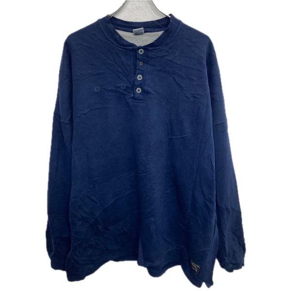 90s USA製 RUSSELL ATHLETIC ヘンリーネック トレーナー 2XL ネイビー ラ...