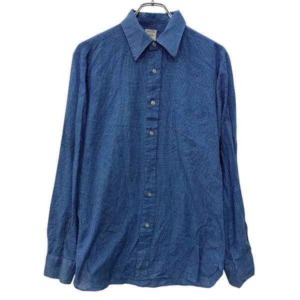 60〜70s Vintage USA製 Arrow 長袖 チェックシャツ M ブルー アロー 襟芯 ...