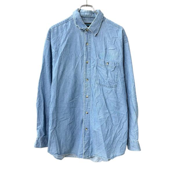 THE NATIONAL AG. INC. 長袖 デニムシャツ L ライトブルー 胸ポケット コット...