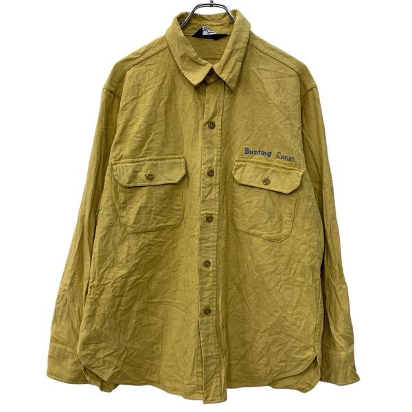 80s USA製 Woolrich 長袖 無地シャツ XL ダークイエロー ウールリッチ 80年代 ...