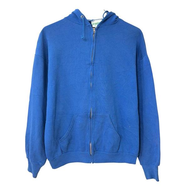 USA製 ACTIVEWEAR 無地スウェット パーカー L ブルー フーディー ジップアップ トッ...