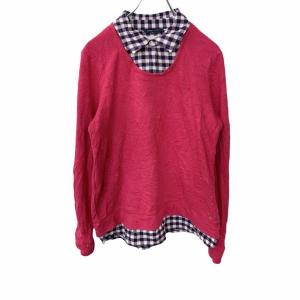 TOMMY HILFIGER 長袖Tシャツ Mサイズ程度 トミーヒルフィガー レイヤードネック ピンク ホワイトネイビー 古着卸 アメリカ仕入 t2205-3013