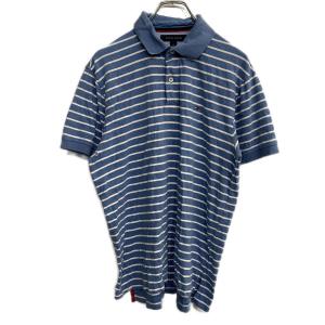 TOMMY HILFIGER 半袖 ポロシャツ Mサイズ トミーヒルフィガー ボーダー ブルー 古着卸 アメリカ仕入 t2206-4207
