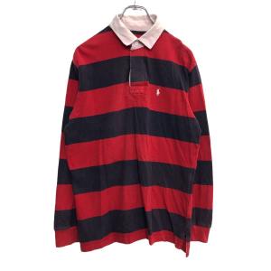 POLO RALPH LAUREN ラガーシャツ Lサイズくらい ポロラルフローレン 長袖ポロシャツ ボーダー 赤 ネイビー 古着卸 アメリカ仕入 t2207-3371