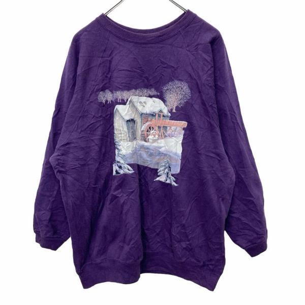 プリントスウェット トレーナー Lサイズ パープル メキシコ製 古着卸 アメリカ仕入 t2406-3...