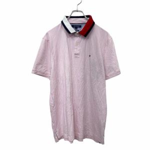 TOMMY HILFIGER 半袖 ロゴ ポロシャツ Lサイズ トミーヒルフィガー ハーフボタン カスタムフィット ピンク 古着卸 アメリカ仕入 t2406-3413