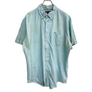 TOMMY HILFIGER 半袖シャツ XLサイズ トミーヒルフィガー クラシックフィット ストライプ ライトブルー 古着卸 アメリカ仕入 t2406-3435