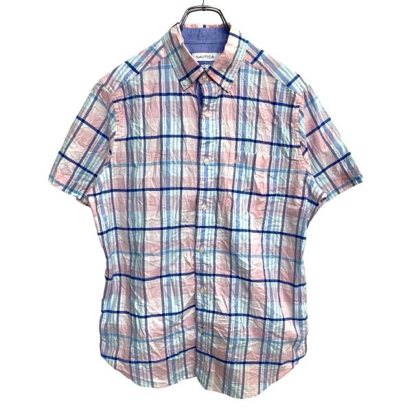 NAUTICA 半袖 チェックシャツ Sサイズ ノーティカ クラシックフィット ピンク ブルー 古着...