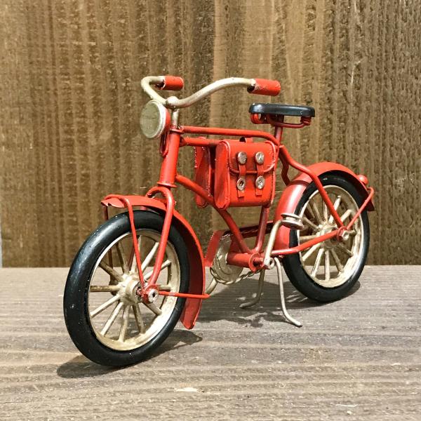 ハンドメイド ブリキ製 オールドバイク メッセンジャー バイシクル (レッド) 自転車 アメリカン雑...