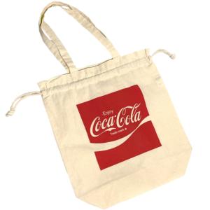 Coca-Cola コカ・コーラ コットン 巾着 トートバッグ Ｌサイズ ランチバッグ エコバッグ ショッピング 収納 コカコーラ COKE グッズ｜vs66