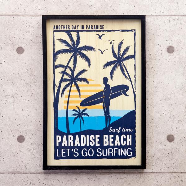 アメリカン ヴィンテージ風 ウッドフレームボード Paradise Beach 木製 ボード 40x...