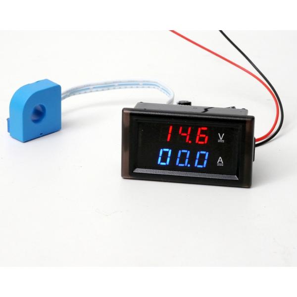 デジタル電圧計＆電流計 （DC14V-100V 50A） 【赤V＆青A】 電流センサー付き　双方向電...