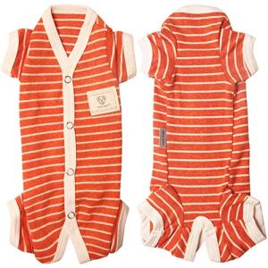 TONY HOBY 男女別け 4足犬術後服 犬用パジャマ 背中開き シンプルなストライプ柄 100％コットン生地 小型犬術後ウエア 季節を問わず S