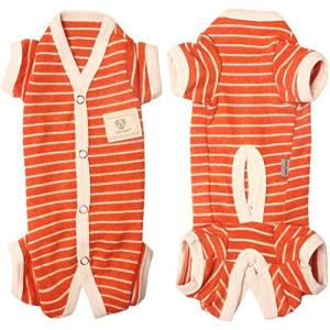 TONY HOBY 男女別け 4足犬術後服 オシッコ設計 犬用パジャマ 背中開き シンプルなストライプ柄 100％コットン生地 小型犬術後ウエア 季節を問わず L