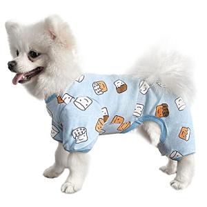 TONY HOBY 犬のパジャマ 夏秋用 薄いコットン素材 柔らかい 犬の可愛いロンパース ケーキと笑顔柄 伸縮性 通気性ある小型犬服 冷房服 部屋着 XS