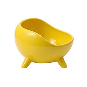 犬 食器 猫 食器 脚付 陶器-LUJPOIR ペット用 ボウル 給食器 傾斜がある 食べやすい 滑り止め 洗いやすい -Yellow-S
