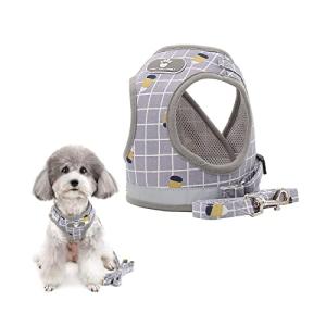 犬 ハーネスリードセット犬猫用ハーネス ベストエアメッシュ 小型犬 チェック柄 反射材 安全 通気性 胸あて式