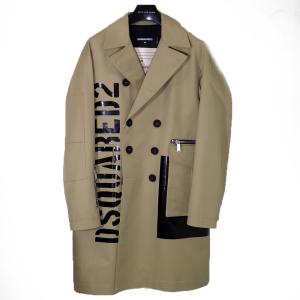 DSQUARED2 Breasted Military Coat In Cotton With Shiny Military Logo Print  ディースクエアード メンズ アウター ロゴ プリント コート 46 ベージュ 秋冬｜w-class