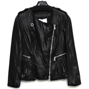 3.1 Phillip Lim MOTORCYLLE LEATHER JACKET WITH TIERED RUFFLE HEM スリーワンフィリップリム レディース 羊革 レザー ライダース ジャケット 2 ブラック｜w-class