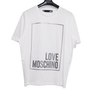 LOVE MOSCHINO LMO スクエアロゴ TEE  ラブモスキーノ 春夏 レディース トップス スクエア ロゴ プリント 半袖 Tシャツ カットソー 40 L｜w-class