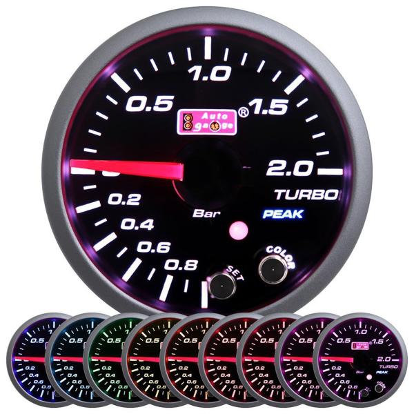 AUTOGAUGE ブースト計 60ｍｍ スモークレンズ 10色バックライト 後付けメーター 追加メ...