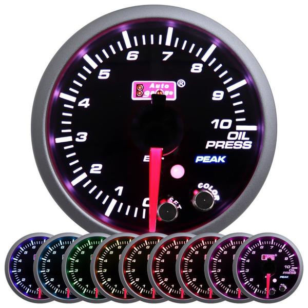 オートゲージ 油圧計 52mm スモークレンズ 10色バックライトメーター 追加メーター ワーニング...