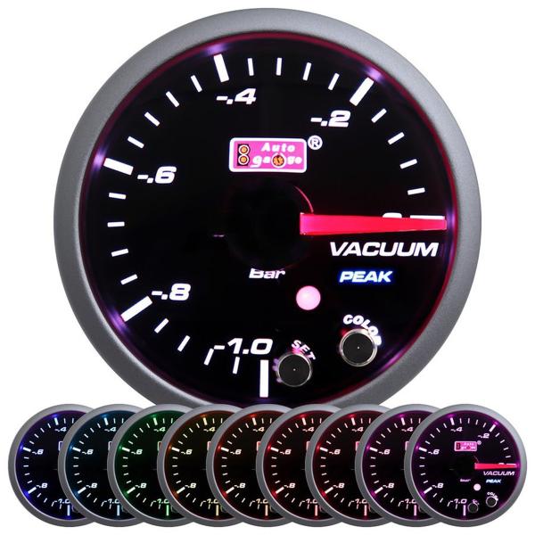 AUTOGAUGE バキューム計 60ｍｍ スモークレンズ 10色バックライト 後付けメーター 追加...