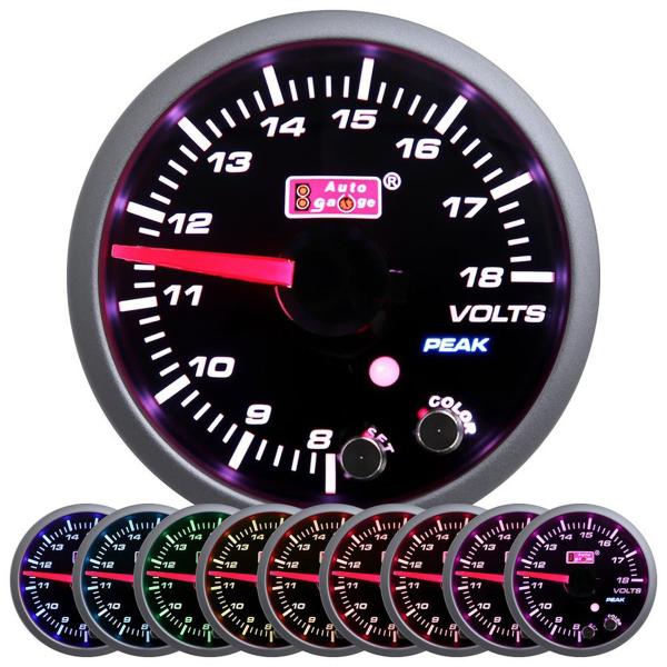 AUTOGAUGE 電圧計 52ｍｍ スモークレンズ 10色バックライト 後付けメーター 追加メータ...