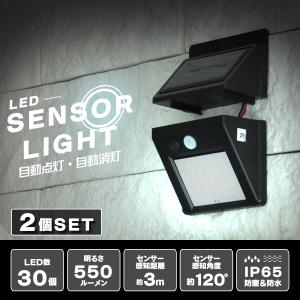 LEDソーラーライト センサーライト 人感 防水 玄関 30LED 3ｍ 昼光色 防犯 自動照明 太陽光充電 2個セット WEIMALL