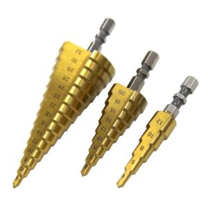 ステップドリル 3本セット ストレート 六角軸 チタンコーティング