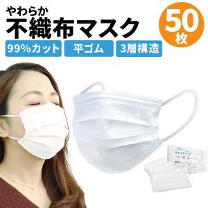 【40%OFFクーポン】不織布マスク やわらかマスク 平ゴム 10枚ずつ個包装 50枚入 高品質 白...