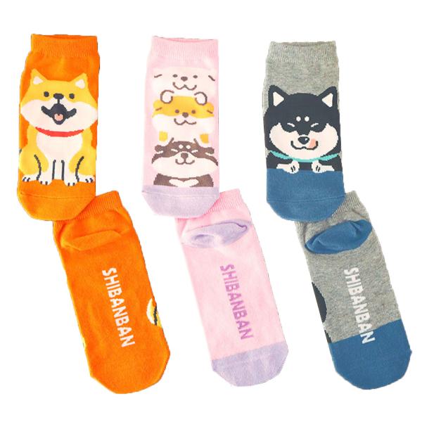 マインドウェイブ キャラクター ソックス 柴犬 しばんばん 3足セット